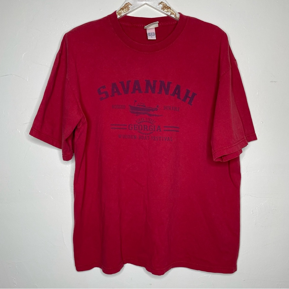 SAVANNAH GEORGIA RED SOUVENIR T SHIRT SZ L 100% COTTON